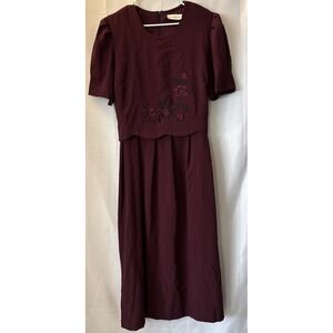 Miss Dorby Women's Vintage Burgundy Embroidered Micro Houndstooth Maxi Dress XL?